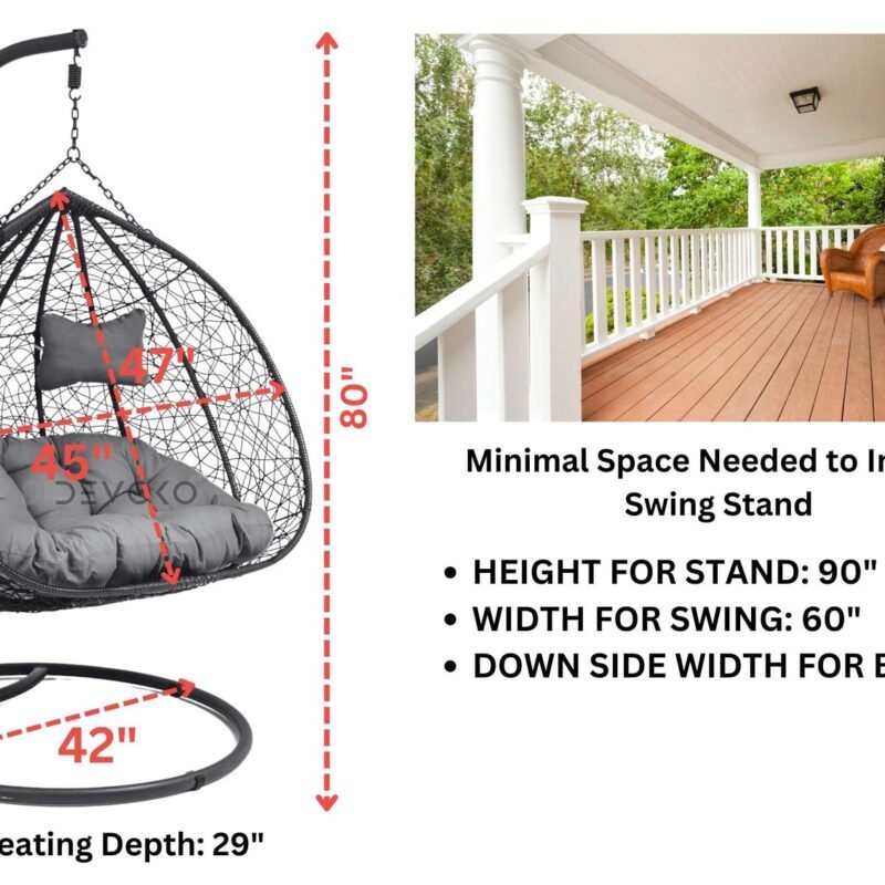 Double Seater Rattan & Wicker Swing (Black & Grey) - Image 2