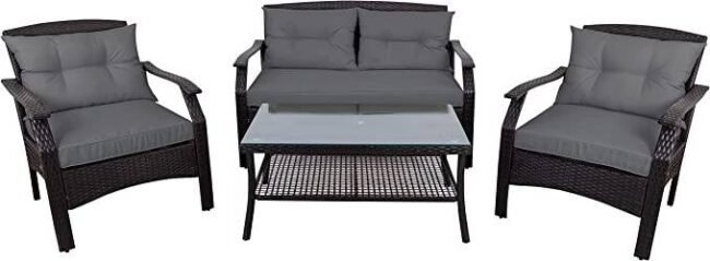 4-Piece Rattan Conversation Set: (Dark Brown & Dark Gray) - Image 3