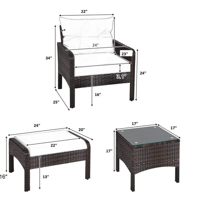 DEVOKO 5PC Wicker Conversation Set (Dark Brown/Cream) - Image 2