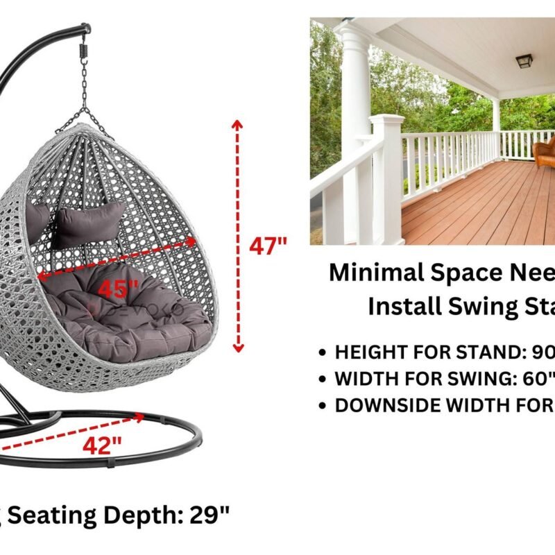 Double Seater Rattan & Wicker Swing (White & Grey) - Image 2