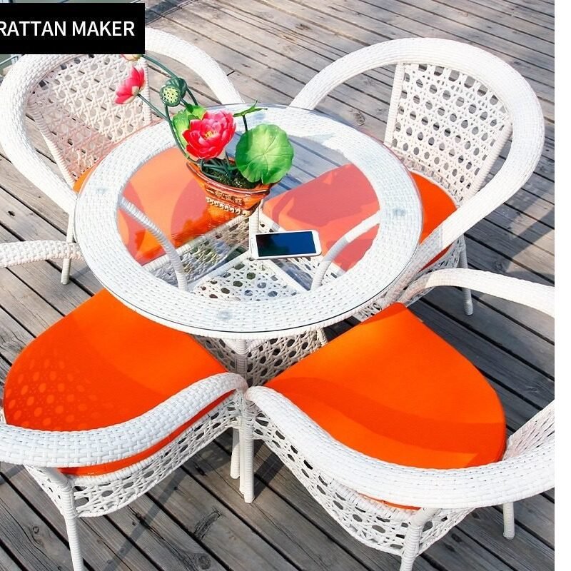 White Rattan Patio Furniture Set: 5-Piece Outdoor Conversation Ensemble - Image 3