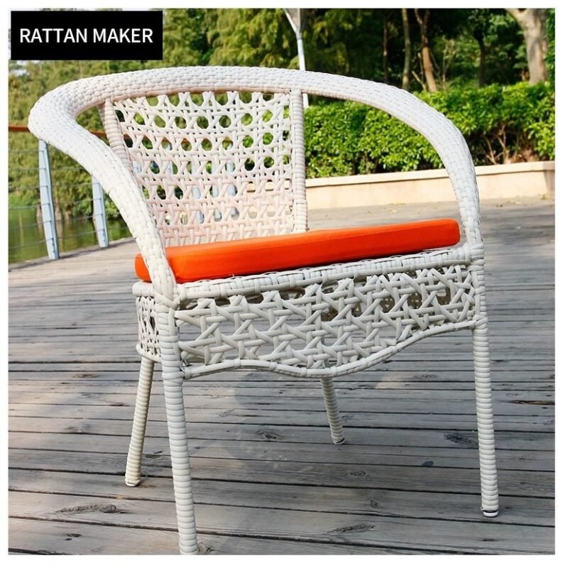 White Rattan Patio Furniture Set: 5-Piece Outdoor Conversation Ensemble - Image 4