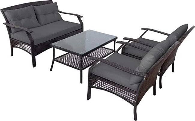 4-Piece Rattan Conversation Set: (Dark Brown & Dark Gray) - Image 4