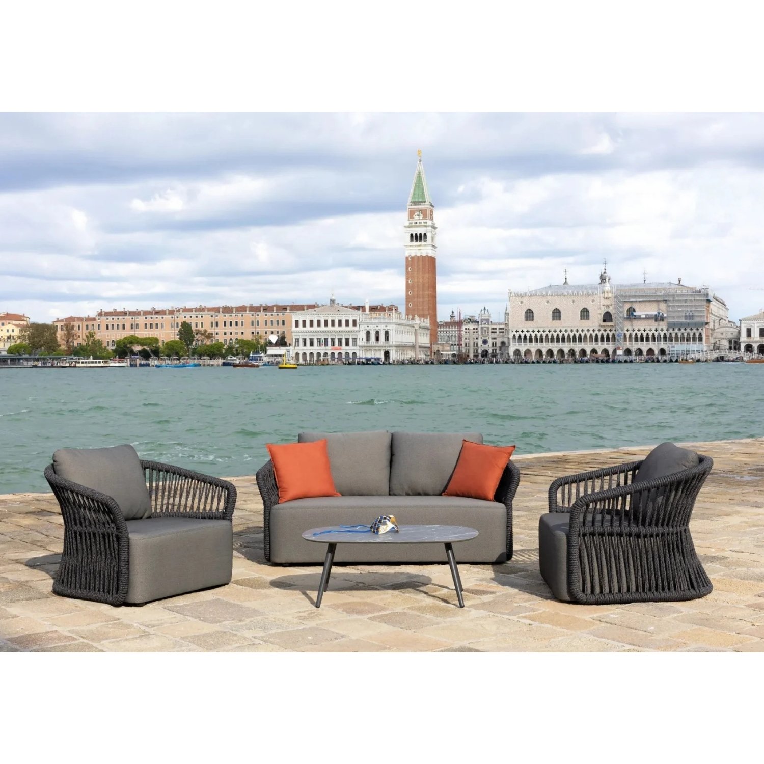 4-Piece Outdoor Braid & Rope Sofa Set (Grey)