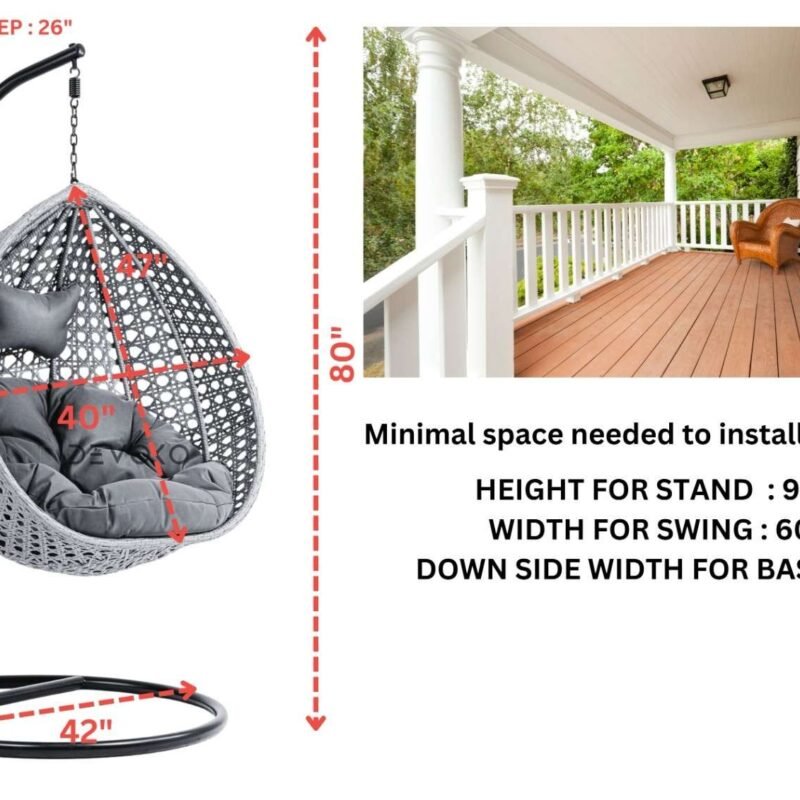 Single Seater Rattan & Wicker Swing (White & Grey) - Image 2