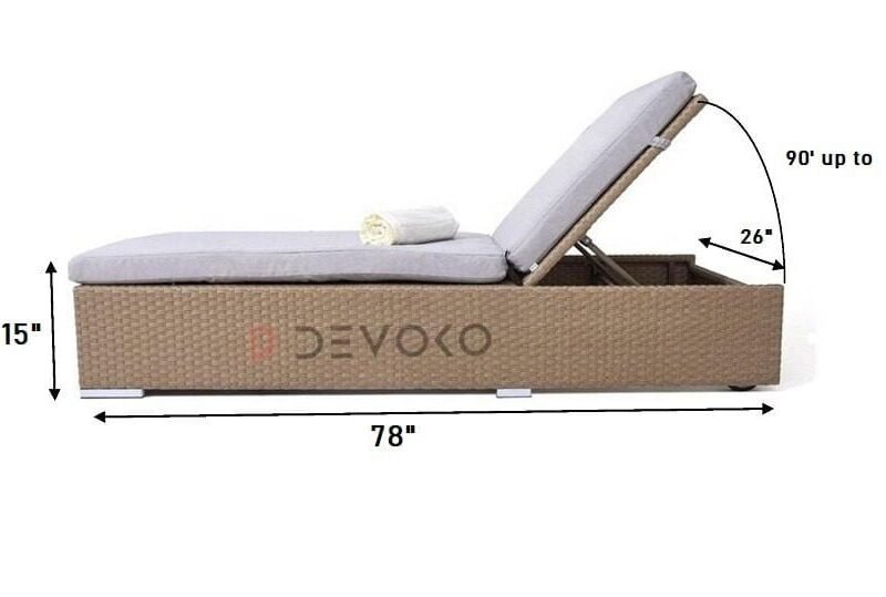 Outdoor Rattan Wicker Sun Lounger Recliner Chair Garden (Beige & Grey) - Image 2