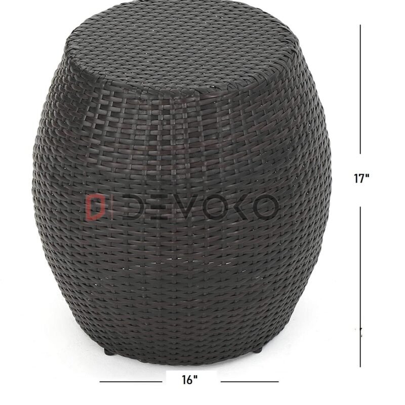 "Dark Brown Rattan Damru Accent Table for Patio, Lightweight & Sturdy" - Image 2