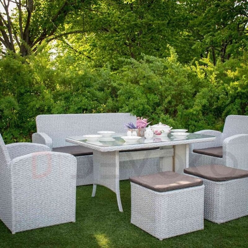 Buffy Rattan Wicker Patio Set (White/Grey) - Image 4