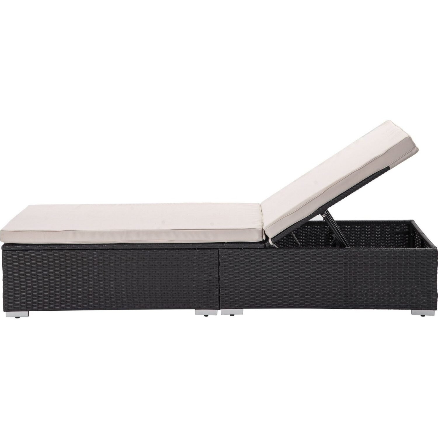 1 Pack Brown & Offwhite Adjustable Rattan Chaise Lounge - Poolside & Patio Chair - Image 3