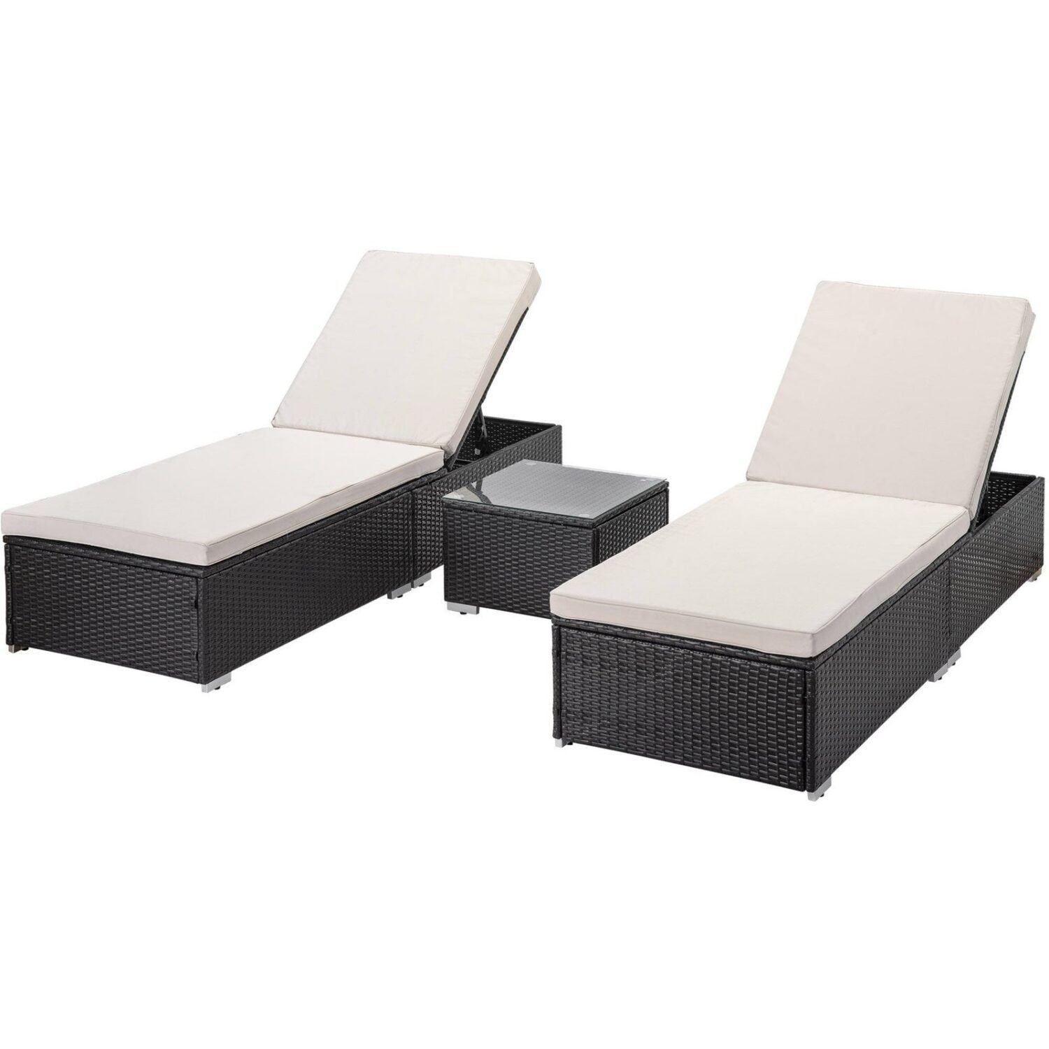 1 Pack Brown & Offwhite Adjustable Rattan Chaise Lounge - Poolside & Patio Chair - Image 2