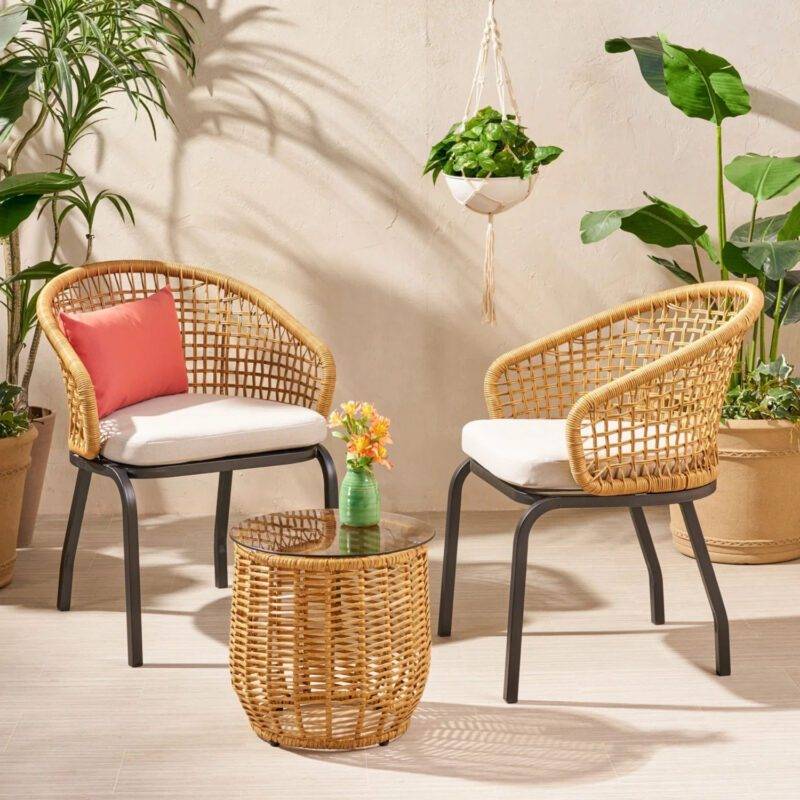 Outdoor Patio Bistro Set with Cushions – Beige/Off-White