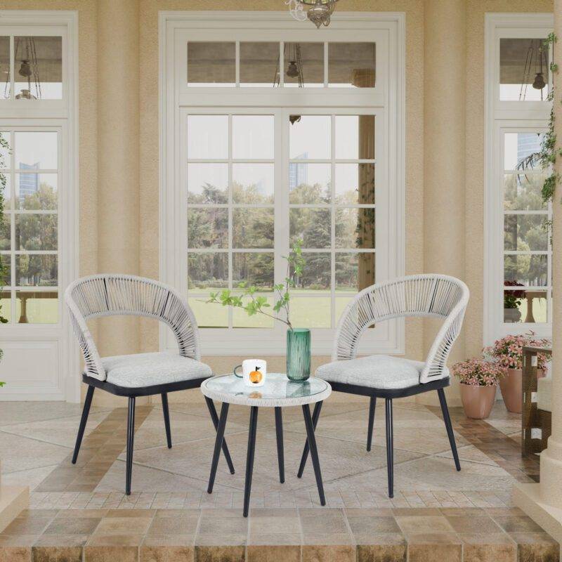 3-Piece Outdoor Rope Patio Set (Grey & Light Grey)