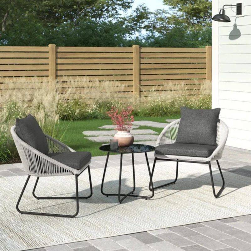 All Weather Outdoor Grey Rope Patio Set With Dark Grey Cushion