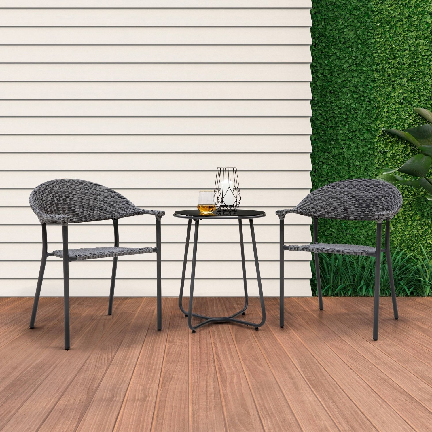 Outdoor Rattan Wicker Chairs with Coffee Table (Dark Brown)