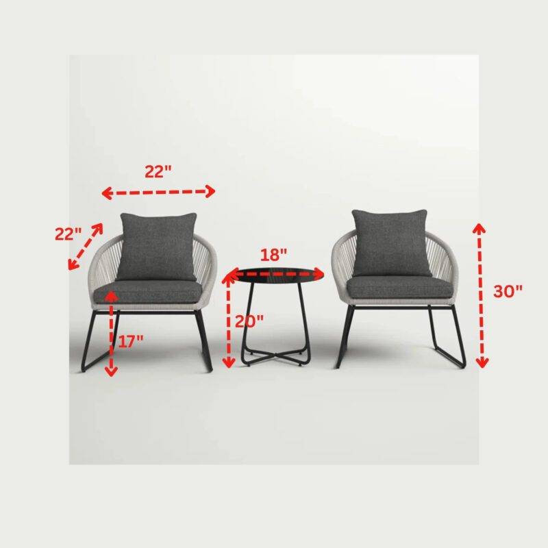 All Weather Outdoor Grey Rope Patio Set With Dark Grey Cushion - Image 2