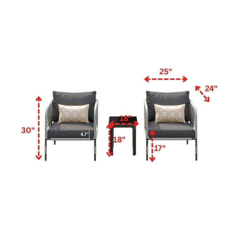 3-Piece Outdoor Rope Patio Bistro Set (Grey & Dark Grey) - Image 2