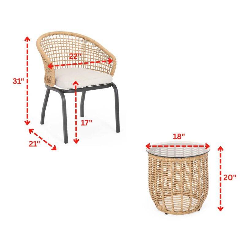 Outdoor Patio Bistro Set with Cushions – Beige/Off-White - Image 2