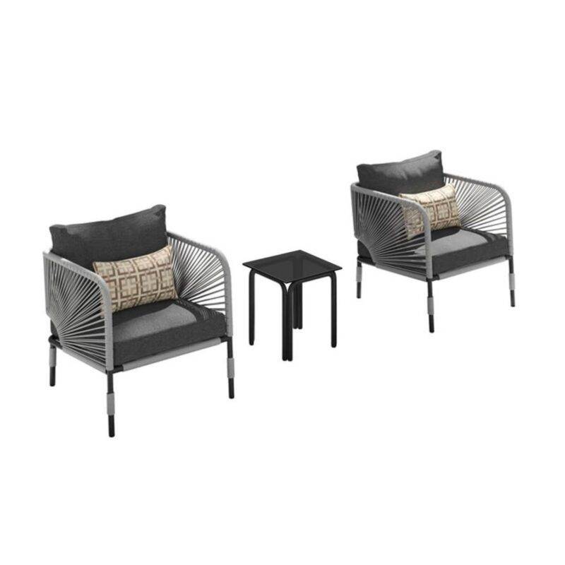 3-Piece Outdoor Rope Patio Bistro Set (Grey & Dark Grey) - Image 3