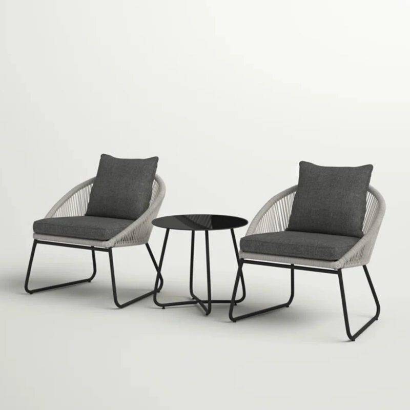 All Weather Outdoor Grey Rope Patio Set With Dark Grey Cushion - Image 4