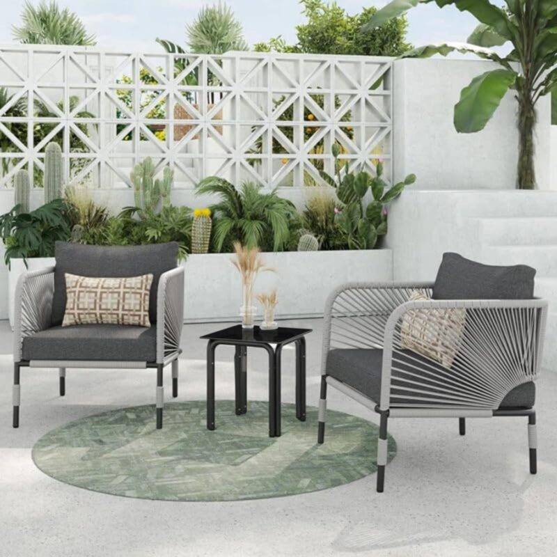 3-Piece Outdoor Rope Patio Bistro Set (Grey & Dark Grey) - Image 4