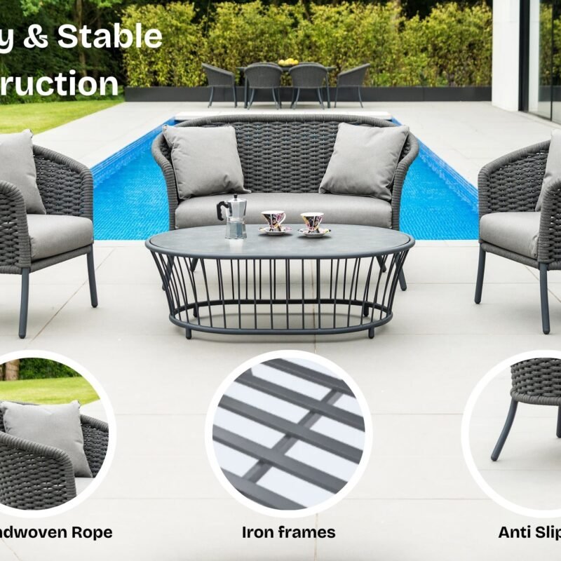 Outdoor Grey Rope 4 Piece Patio Sofa Set with Light Grey Cushions - Image 4