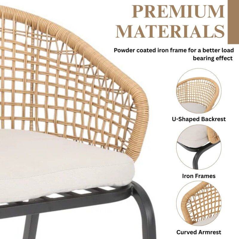 Outdoor Patio Bistro Set with Cushions – Beige/Off-White - Image 5