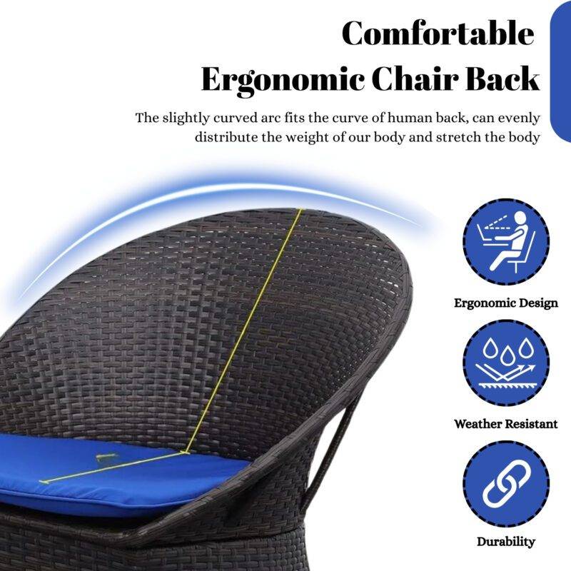 3-Piece Rattan Wicker Patio Set (Dark Brown & Blue) - Image 5