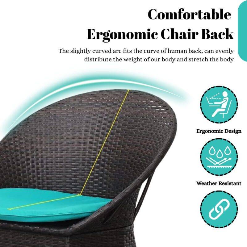 3-Piece Rattan Wicker Patio Set (Dark Brown & Sky-Blue) - Image 5