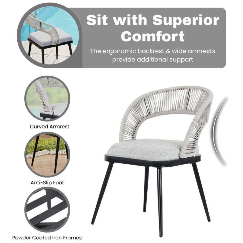 3-Piece Outdoor Rope Patio Set (Grey & Light Grey) - Image 5