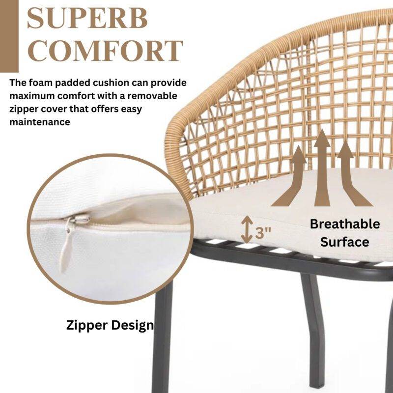 Outdoor Patio Bistro Set with Cushions – Beige/Off-White - Image 6