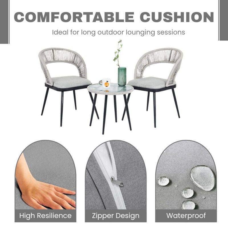 3-Piece Outdoor Rope Patio Set (Grey & Light Grey) - Image 6