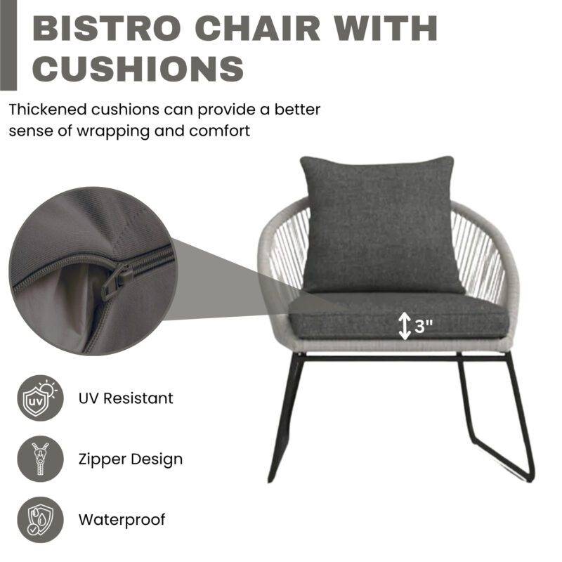 All Weather Outdoor Grey Rope Patio Set With Dark Grey Cushion - Image 6