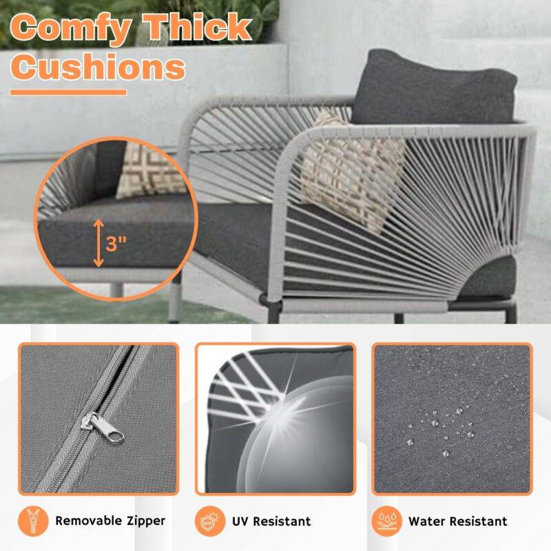 3-Piece Outdoor Rope Patio Bistro Set (Grey & Dark Grey) - Image 6
