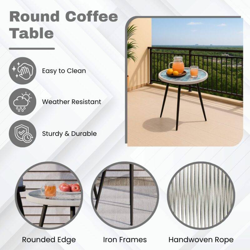 3-Piece Outdoor Rope Patio Set (Grey & Light Grey) - Image 7
