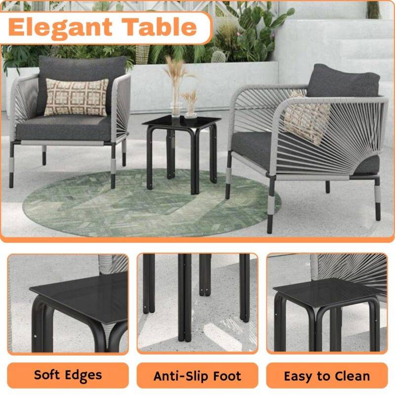 3-Piece Outdoor Rope Patio Bistro Set (Grey & Dark Grey) - Image 7