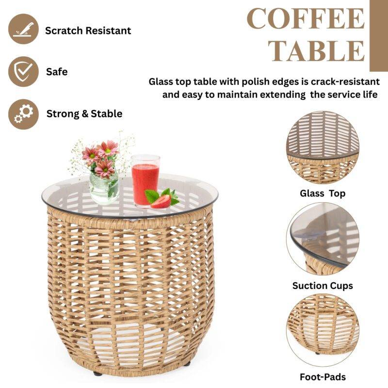 Outdoor Patio Bistro Set with Cushions – Beige/Off-White - Image 7