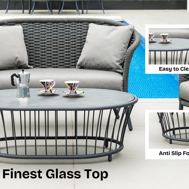 Outdoor Grey Rope 4 Piece Patio Sofa Set with Light Grey Cushions - Image 7