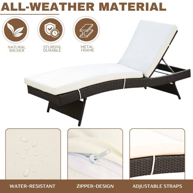 Outdoor Rattan Wicker Lounger (Dark Brown & Off-white) - Image 5