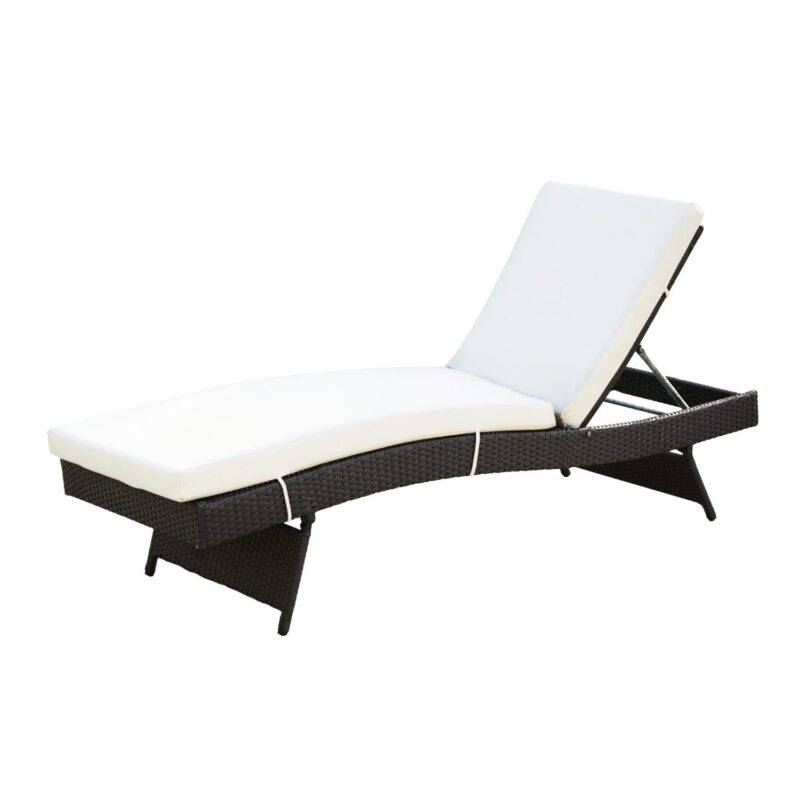 Outdoor Rattan Wicker Lounger (Dark Brown & Off-white) - Image 6