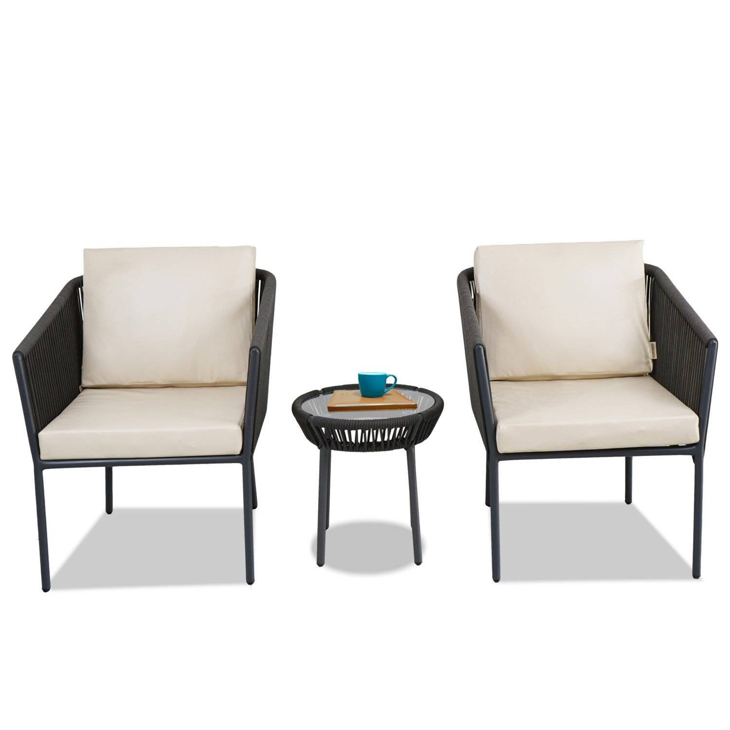 3-Piece Outdoor Rope Patio Furniture Set – Grey & Off-White - Image 4