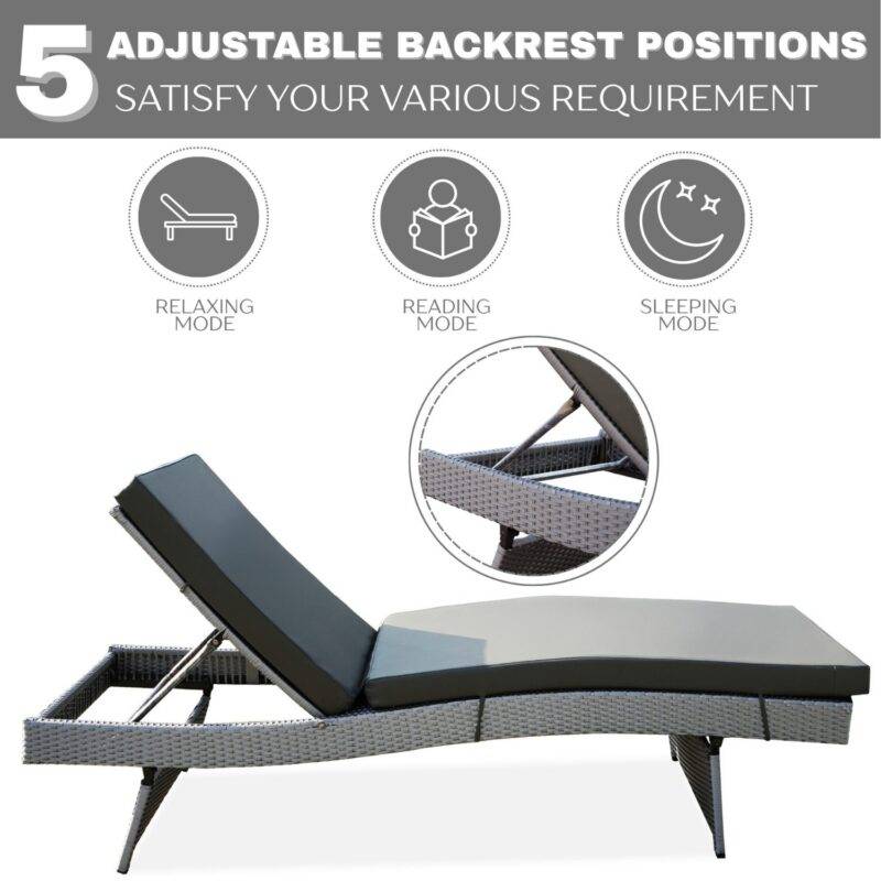 Outdoor Rattan Wicker Lounger (Silver Grey & Grey) - Image 5