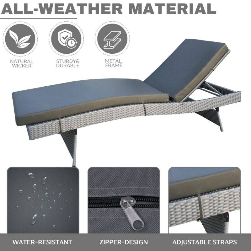 Outdoor Rattan Wicker Lounger (Silver Grey & Grey) - Image 6