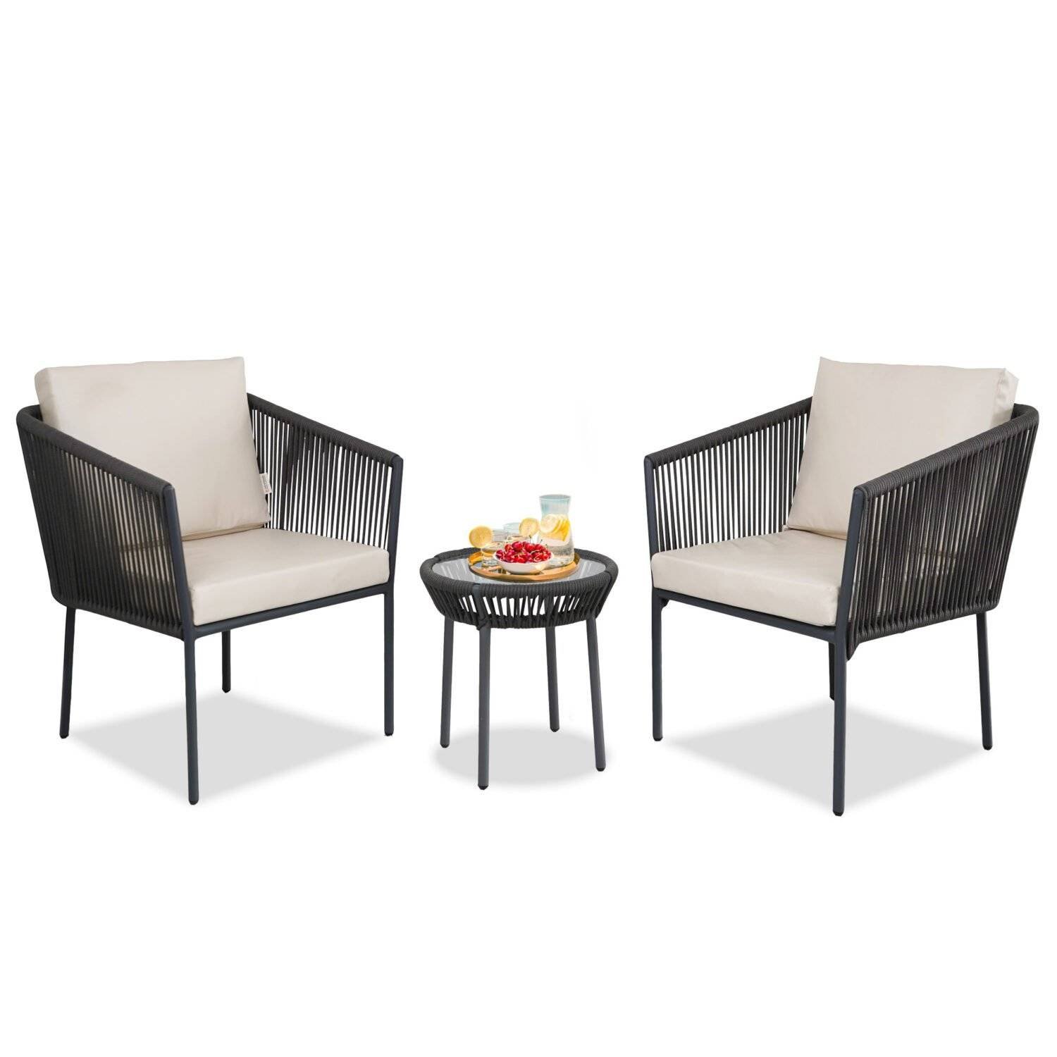 3-Piece Outdoor Rope Patio Furniture Set – Grey & Off-White - Image 8