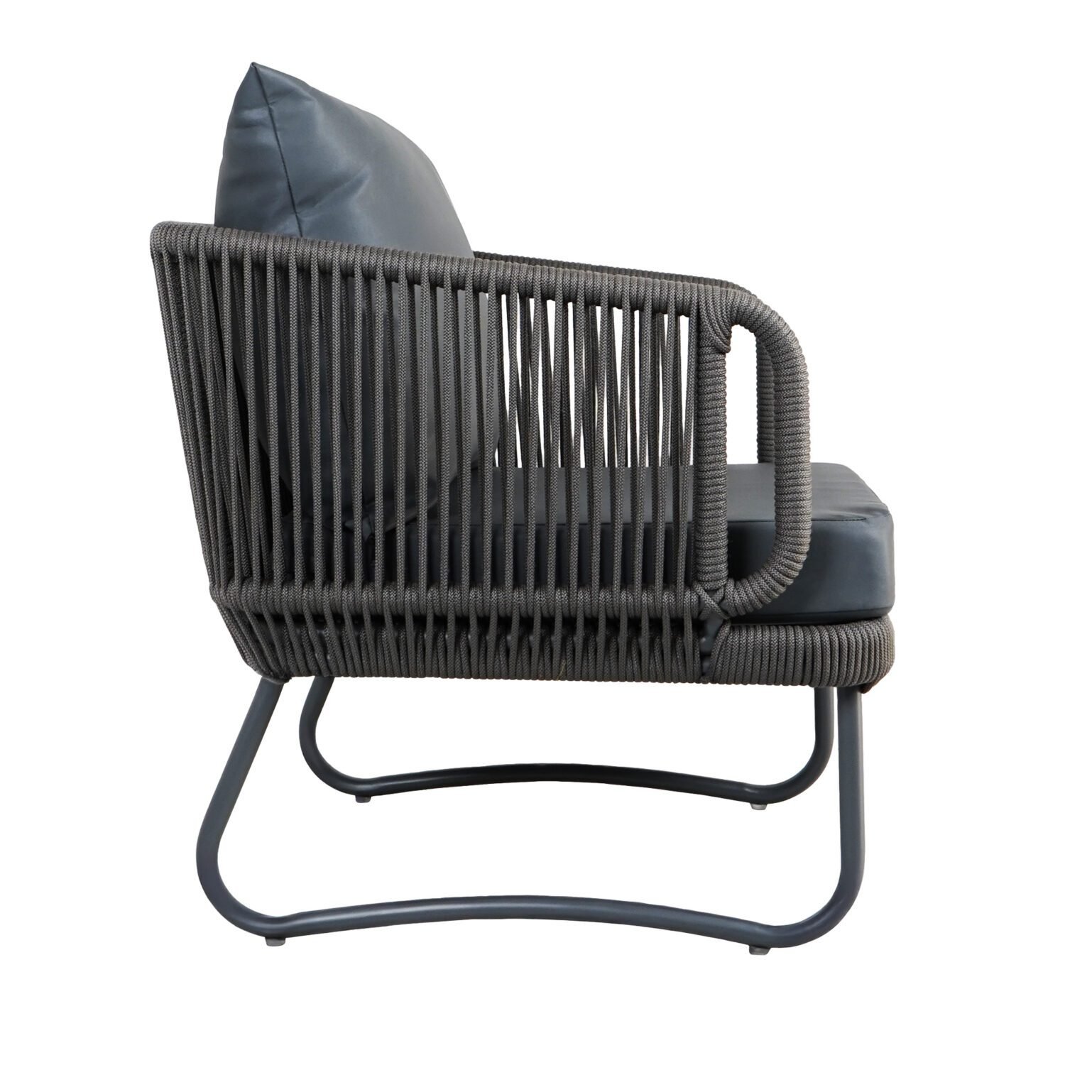 Outdoor 6 Seater Grey Rope Sofa With Ottoman and Coffee Table - Image 3