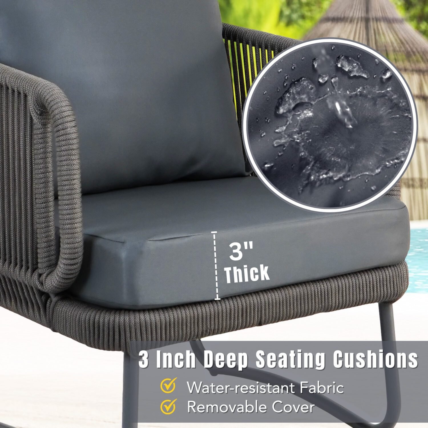 Outdoor 6 Seater Grey Rope Sofa With Ottoman and Coffee Table - Image 6