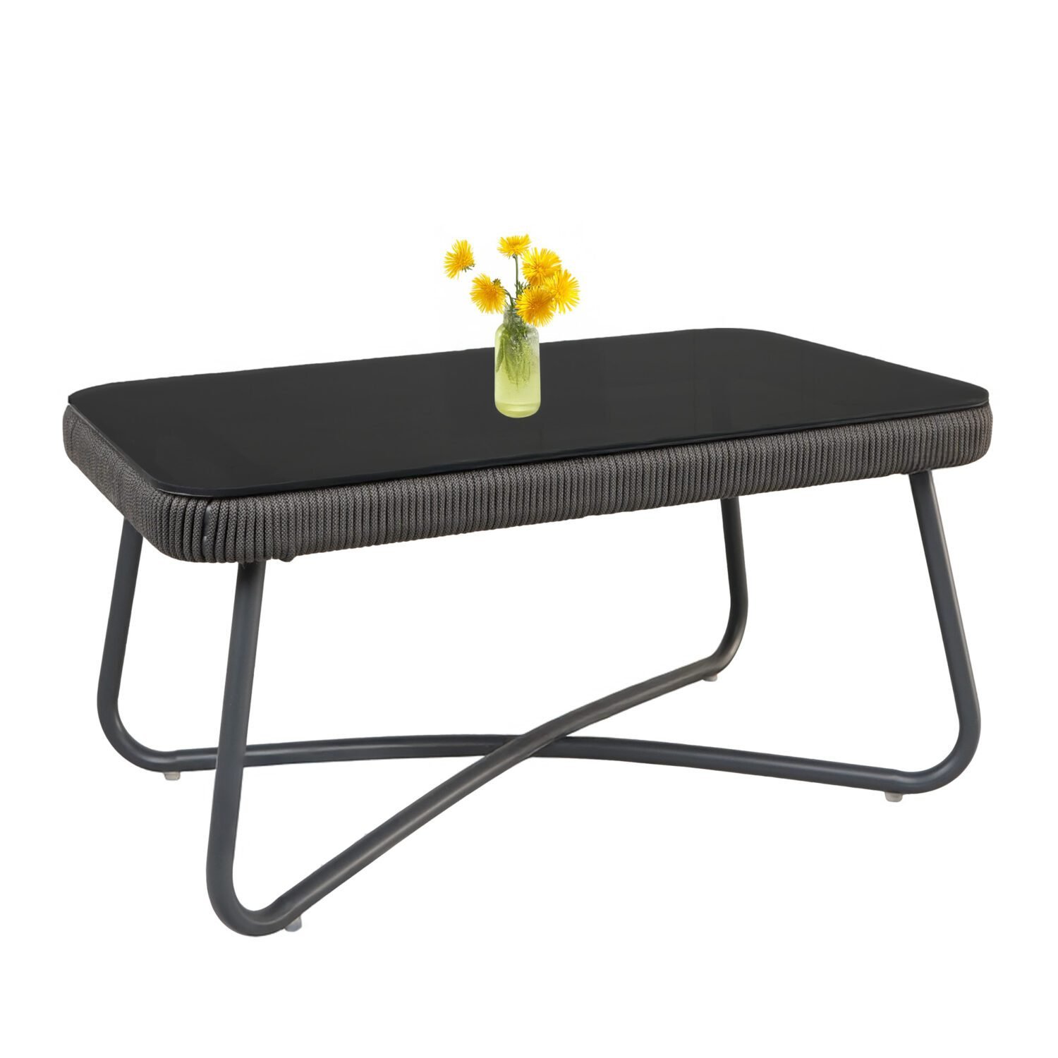 Outdoor 6 Seater Grey Rope Sofa With Ottoman and Coffee Table - Image 10